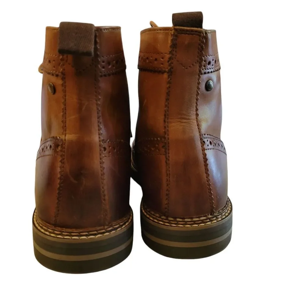 Base london Brown Leather Ankle Boots with Sturdy Soles Size 10
